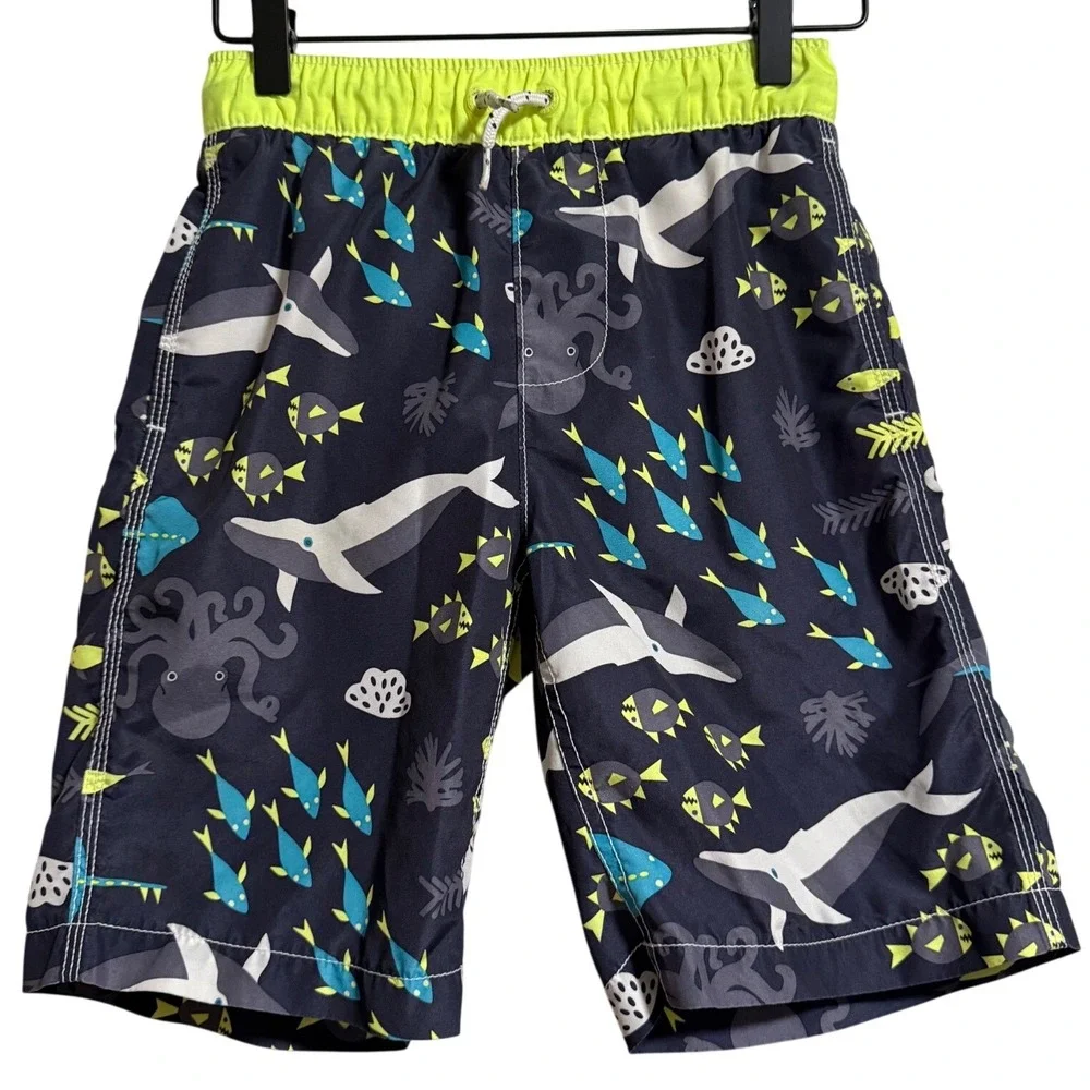Gap Kids Boys Navy Blue Sea Creature Whale Swim Trunks Size L 10